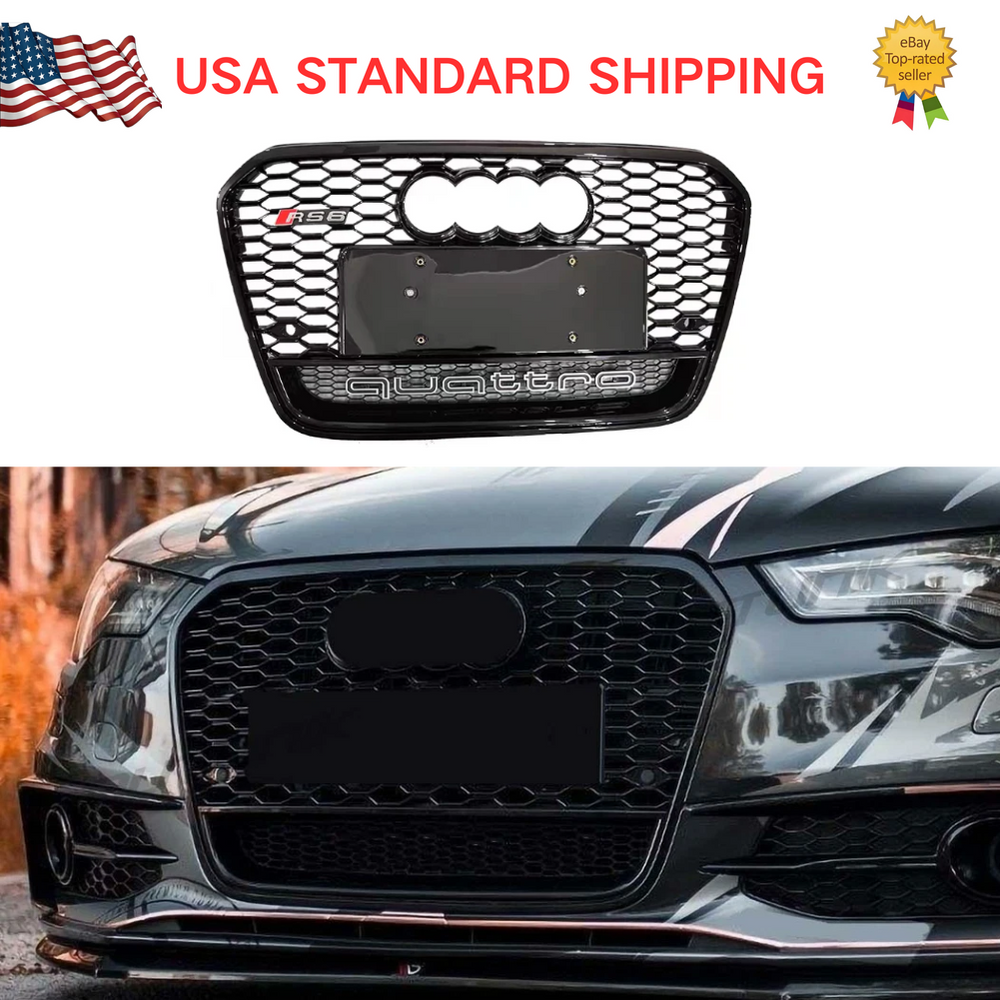 RS Style Front Bumper Vent Grille with Chrome Rings for Audi A6 S6 2012-2015