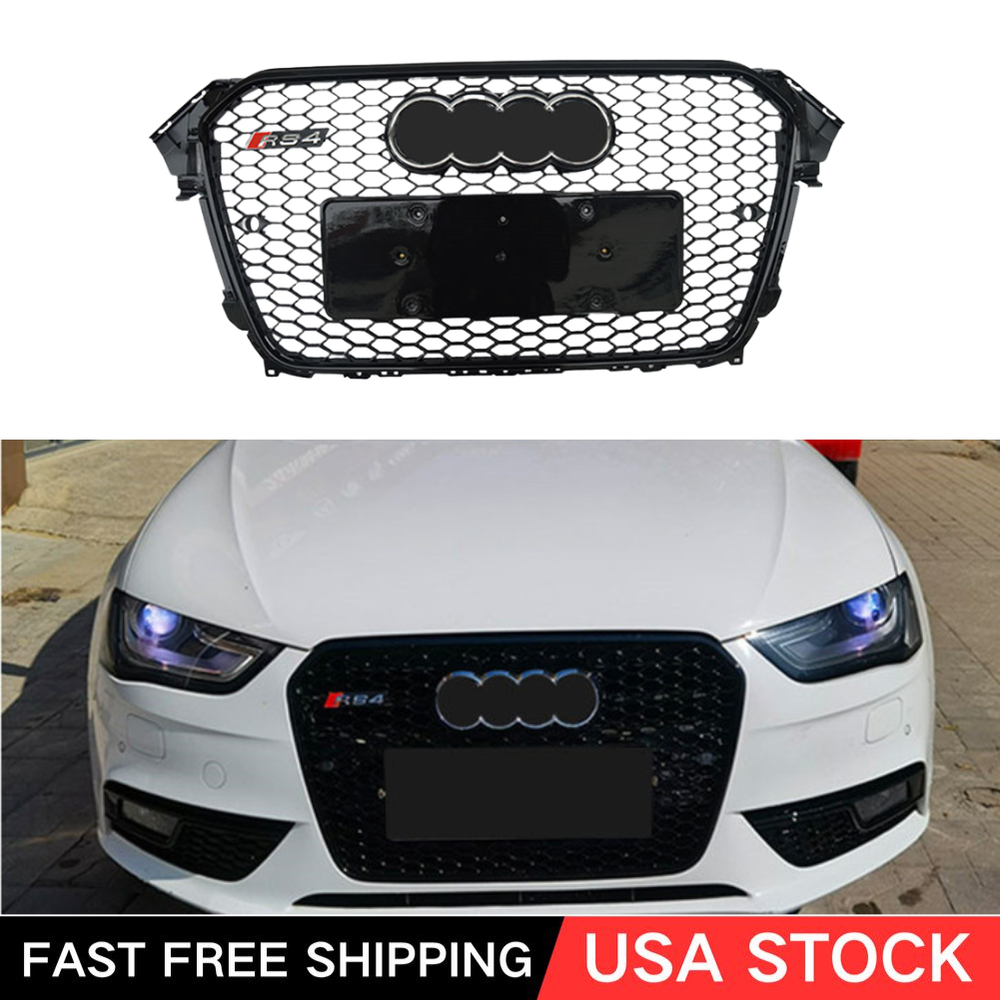 For Audi A4 S4 2013-2016 Chrome Rings Front Bumper Honeycomb Grille RS4 Style