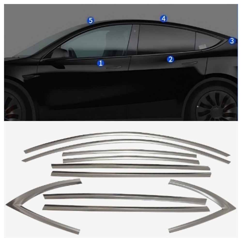 Stainless black Car Window Strip Cover Trim 10P Fit For 2020-2023 Tesla Model Y