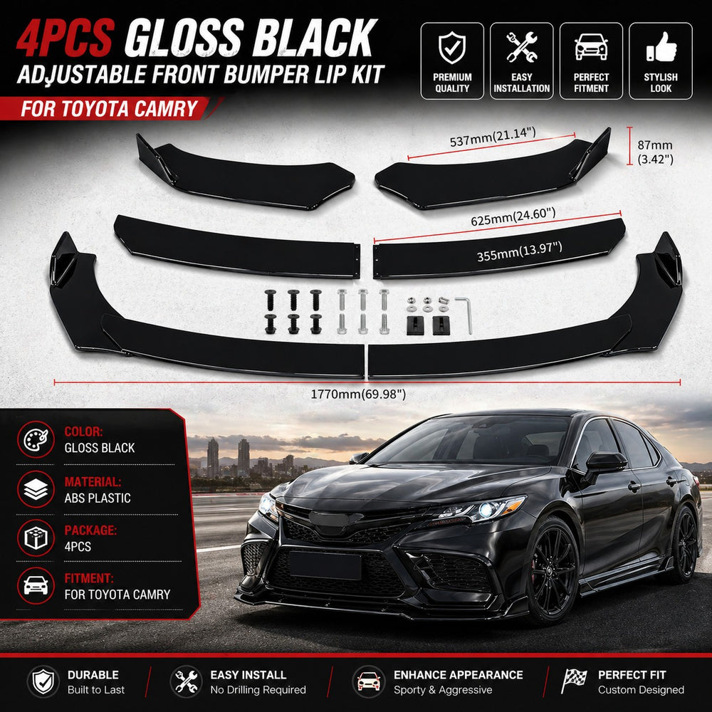 Glossy Black Front Bumper Lip Spoiler Wing Body Kit for Toyota Camry 1983-2026