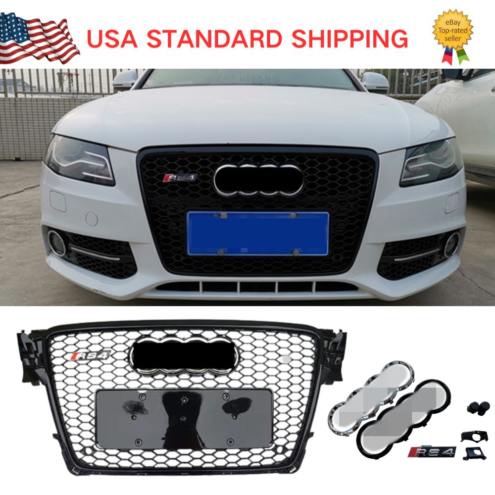RS Style Front Bumper Grill with Chrome Black Rings for Audi A4 S4 B8 2009-2012