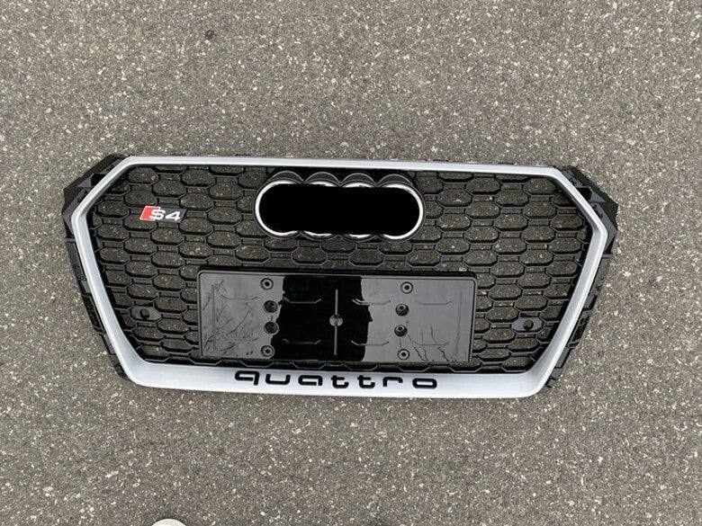 CHROME FRAME Front Bumper Mesh Grille For Audi A4 S4 B9 2017-2019 Update to S4