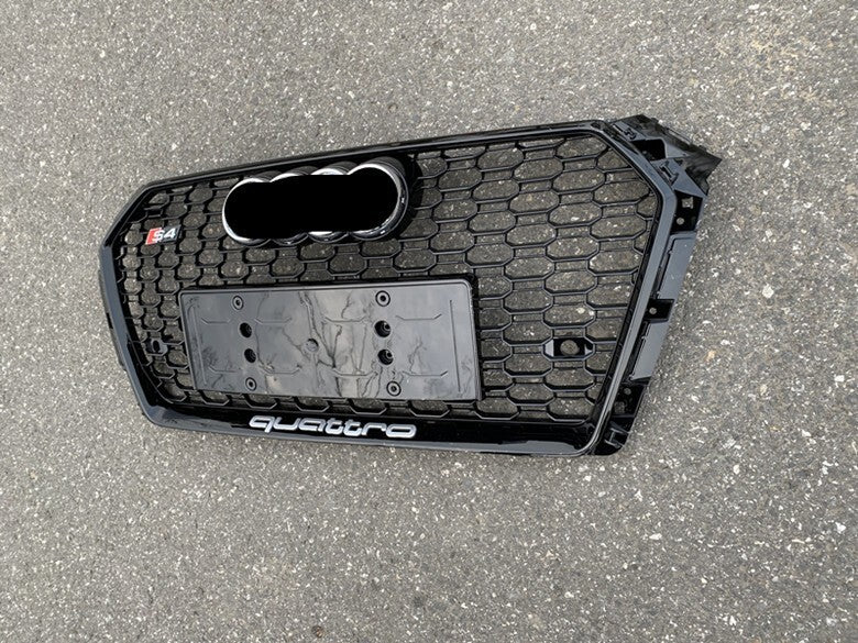 BLACK Front Bumper Honeycomb Grille For Audi A4 S4 B9 2017-2019 Update to S4