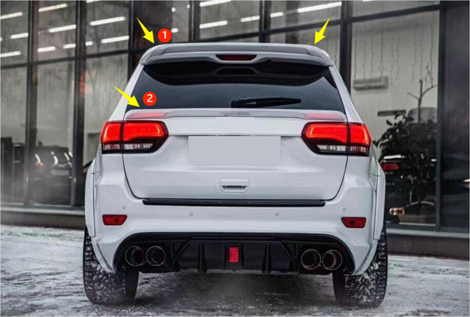For 2013-2021 Jeep Grand Cherokee Set 2P Glossy White Rear Mid+Roof Spoiler Wing