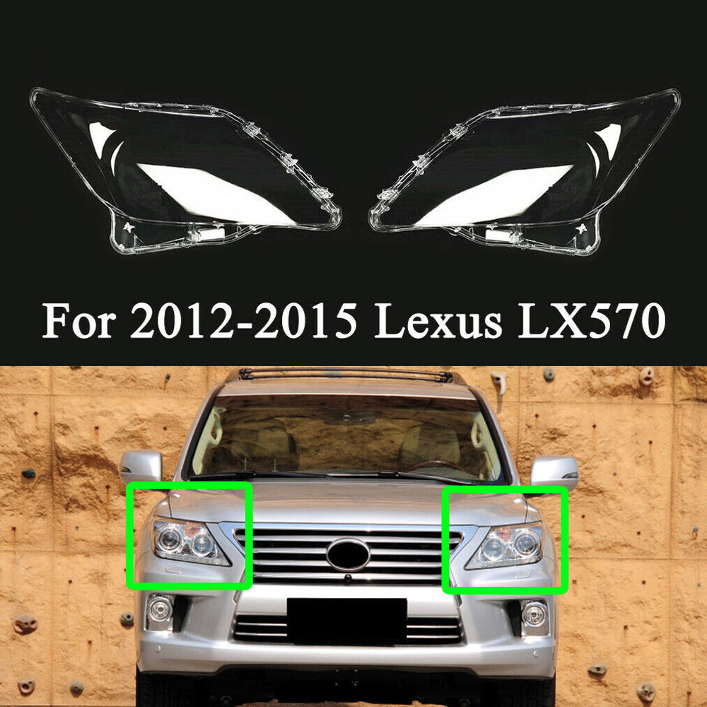 Left Right Headlight Lens Cover Replacement For 2012-2015 Lexus LX570 Clear