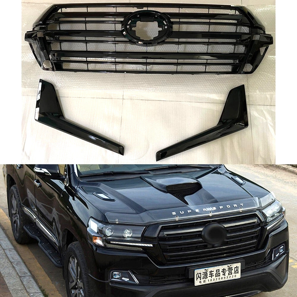 Front Bumper Center Grille For Toyota Land Cruiser LC200 2016-2020 Black Grill