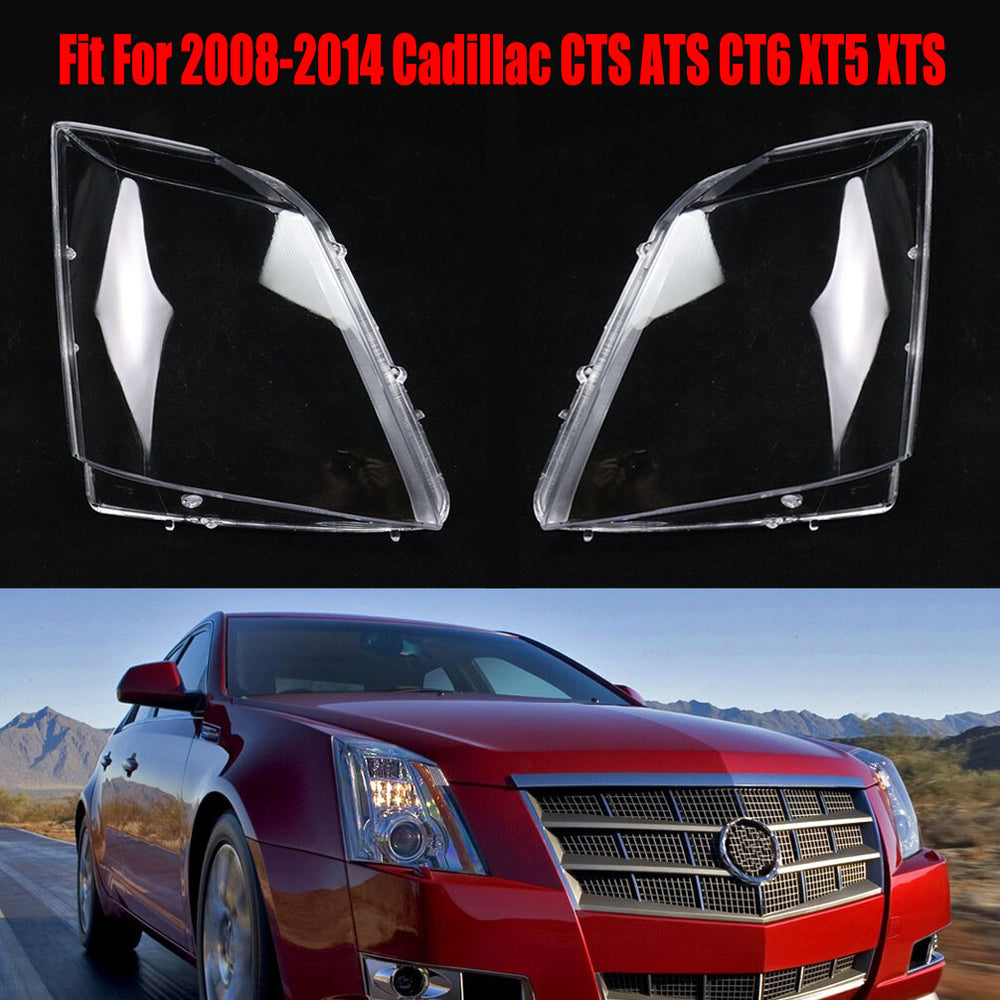 For 08-14 Cadillac CTS ATS CT6 XT5 XTS Headlight Headlamp Clear Lens Cover Pair