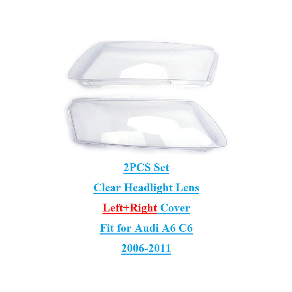 Headlight Headlamp Lens Cover Clear for for Audi A6 C6 2006-2011 2PCS Set Front