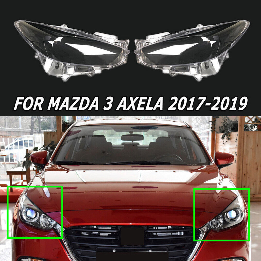 Fits Mazda 3 Axela 2017-2019 Replace Auto Pair Headlight Lens Cover Clear Shell