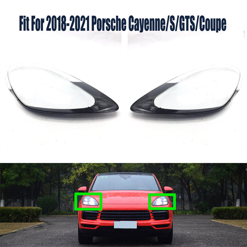For 18-21 Porsche Cayenne/S/GTS/Coupe Headlight Headlamp Clear Lens Cover Pair