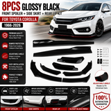 Glossy Black 8x Full Body Kit Front Lip Side Skirt For Toyota Corolla 1966-2026