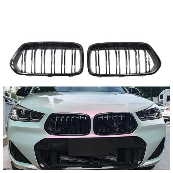 Fit For 2018-2023 BMW X2 ABS Glossy Black Front Grille Grill Mesh Replace 2PCS