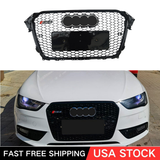 For Audi A4 S4 2013-2016 Chrome Rings Front Bumper Honeycomb Grille RS4 Style