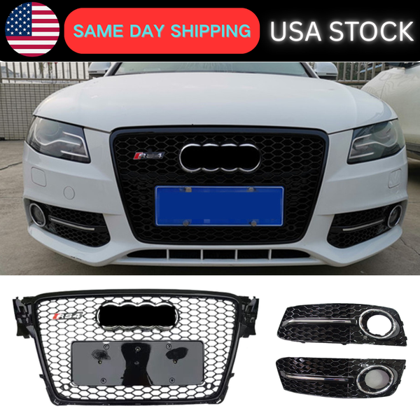 Chrome Rings Front Bumper Grille with Foglight Grille for Audi A4 S4 2009-2012