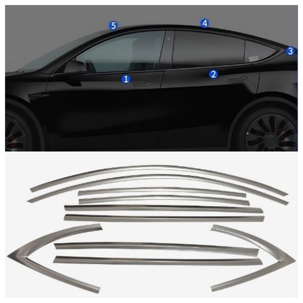 Stainless black Car Window Strip Cover Trim 10P Fit For 2020-2023 Tesla Model Y