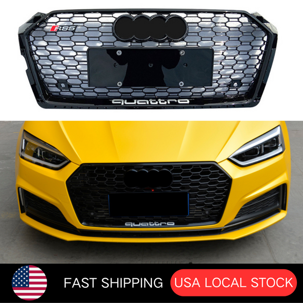 RS5 Style Front Bumper Honeycomb Grill with Black Rings for Audi A5 S5 2017-2019