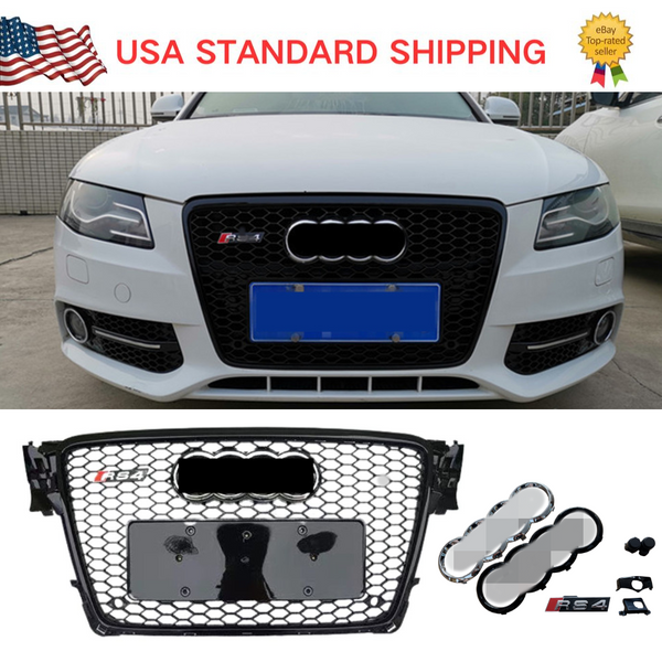 RS Style Front Bumper Grill with Chrome Black Rings for Audi A4 S4 B8 2009-2012