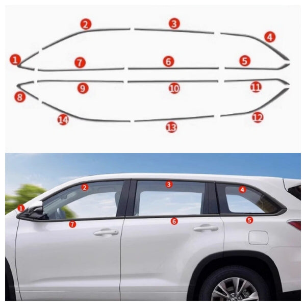 2016-2019 Fit For Toyota Highlander black steel Car Window Strip Trim 14pc