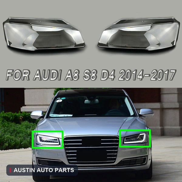 Fits Audi A8 S8 D4 2014-2017 2pcs Clear Headlight Cover Lens Headlamp Shell Cap
