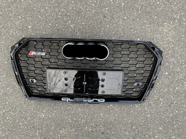 BLACK Front Bumper Mesh Grille For Audi A4 S4 B9 2017-2019 Update to RS4
