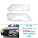 Headlight Headlamp Lens Cover Clear for for Audi A6 C6 2006-2011 2PCS Set Front