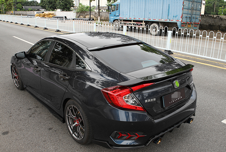 For 2016-2021 Honda Civic Sedan RS ABS Rear Trunk Painted Black Wing Lip Spoiler