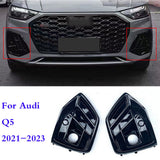 Front Fog Light Cover Grill Fog Lamp Frame For Audi Q5 2021-2023 Glossy Black