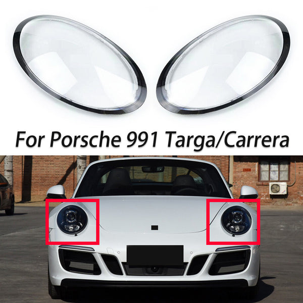 For Porsche 991 Targa/Carrera 2016-2019 Headlight Lens Cover Transparent Pair