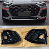 Front Fog Light Cover Grill Fog Lamp Frame For Audi Q5 2021-2023 Glossy Black