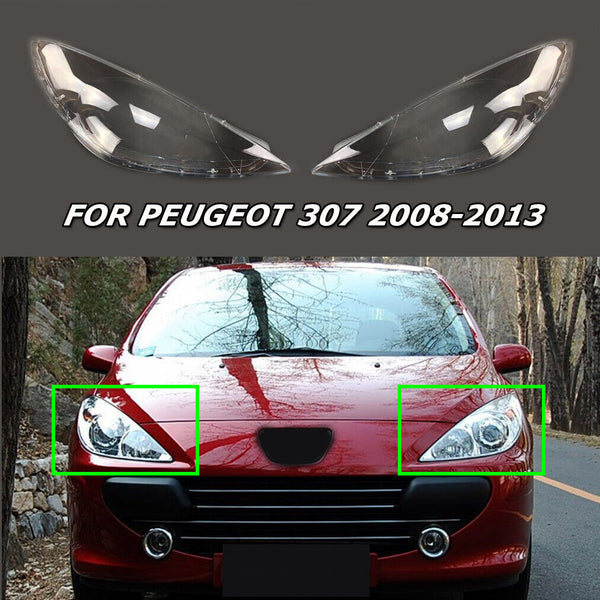 Headlight Lens Cover Transparent Auto Shell Caps Pair For Peugeot 307 2008-2013