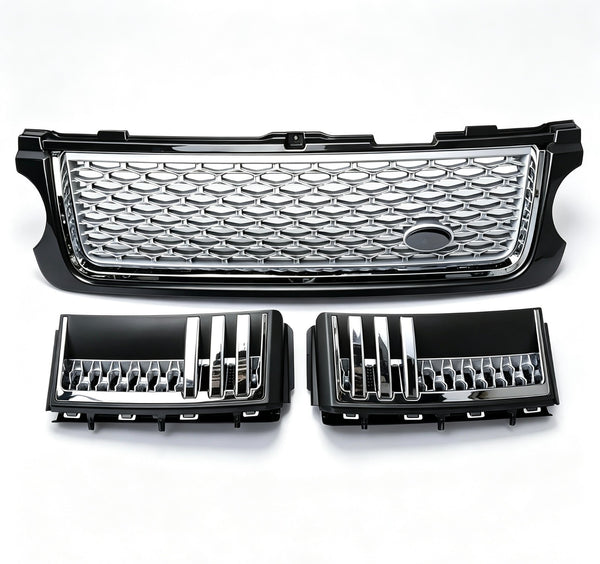 Front Grille W/Side Vent Cover Trim For Range Rover L322 2010-2012 Silver Grill