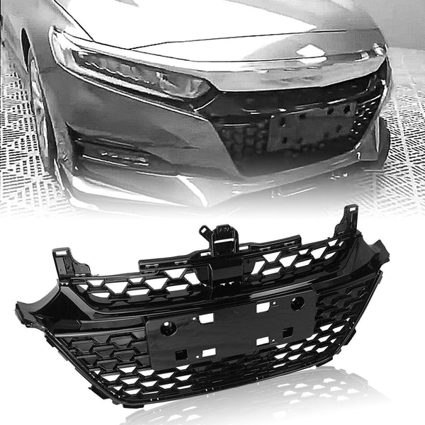 Black Front Bumper Grille Hood Honeycomb Style For Honda Accord 2018-2020