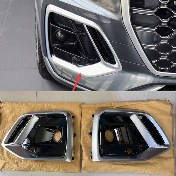 Front Fog Light Cover Grill Silver Fog Lamp Frame For Audi Q5 2021-2023
